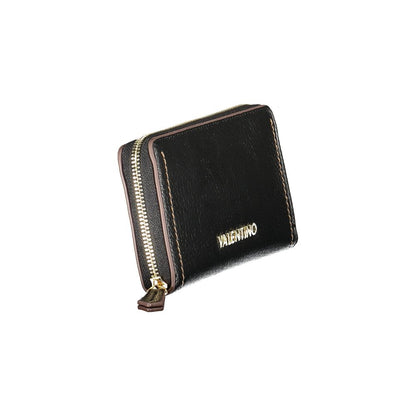 Mario Valentino Black Faux Leather Women Wallet with Zip Closure