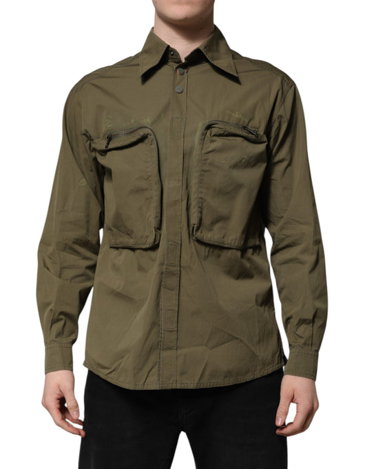 Dolce & Gabbana Army Green Button Down Long Sleeves Shirt