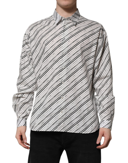 Dolce & Gabbana White Striped Long Sleeves Men Formal Shirt