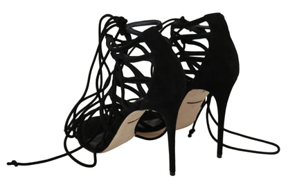  - Elegant Black Suede Gladiator Stilettos