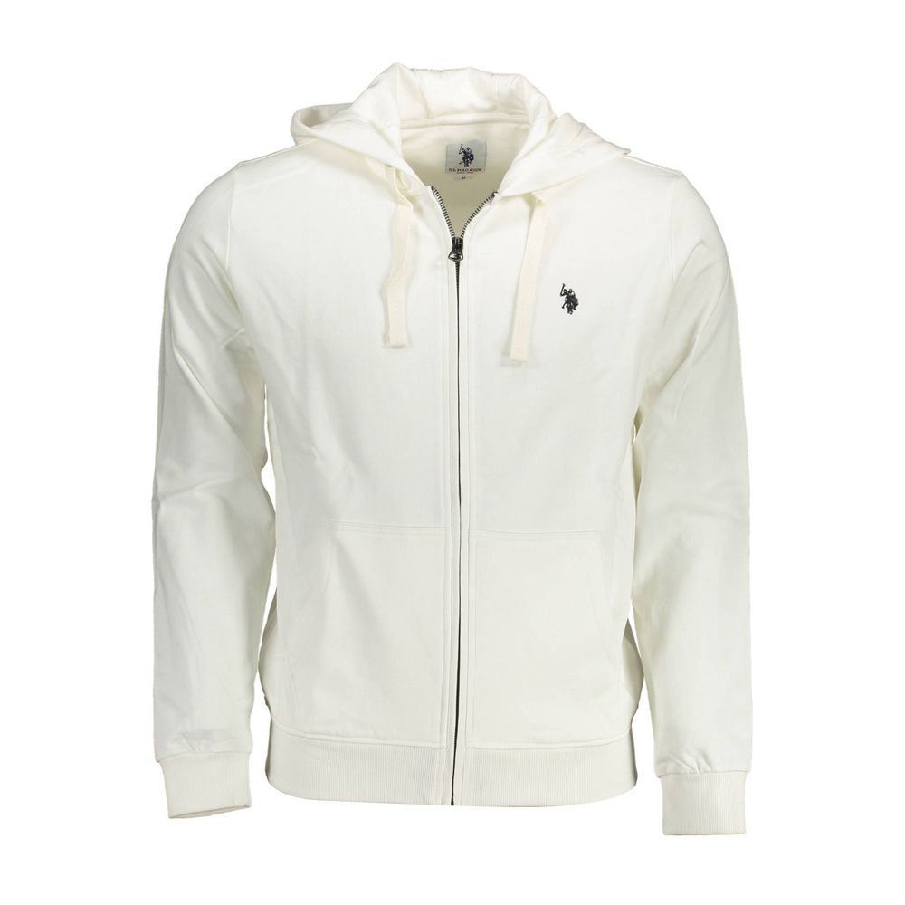 U.S. POLO ASSN. White Cotton Zip-Up Hooded Sweatshirt for Men