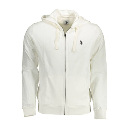 U.S. POLO ASSN. White Cotton Zip-Up Hooded Sweatshirt for Men