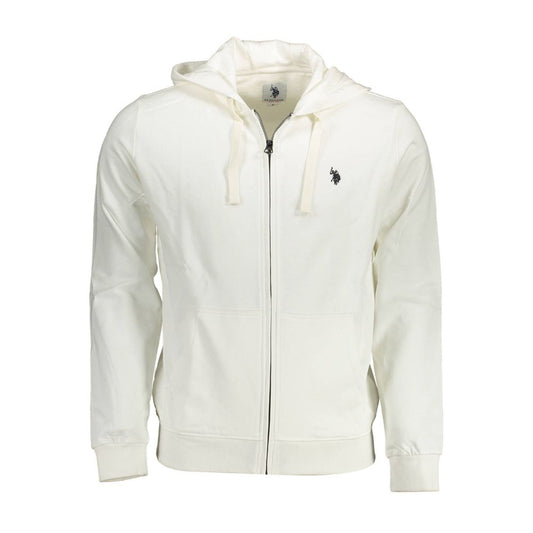 U.S. POLO ASSN. White Cotton Zip-Up Hooded Sweatshirt for Men