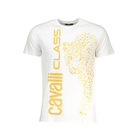 Cavalli Class White Cotton T-Shirt: Effortless Urban Glamour
