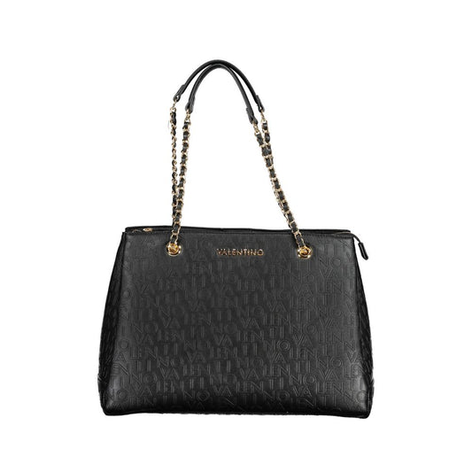 Mario Valentino Black Faux Leather Shoulder Bag with Chain Handles