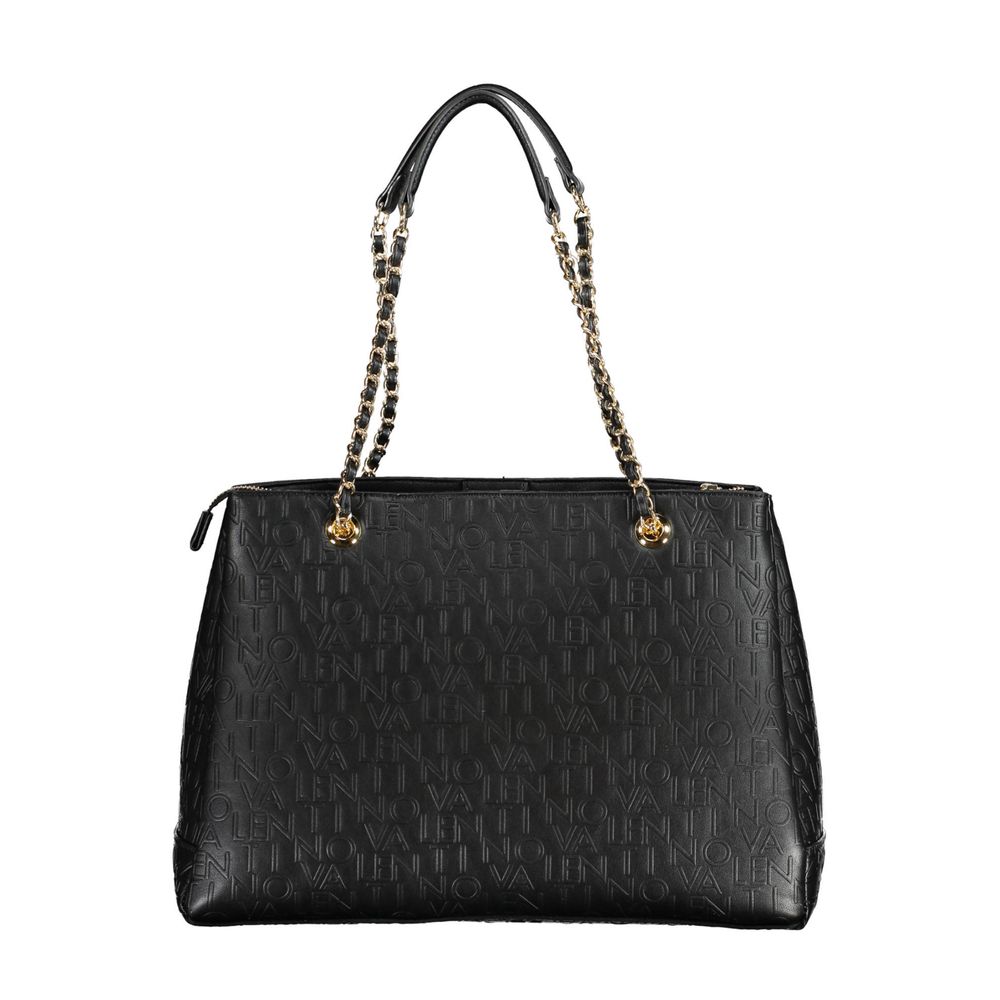 Mario Valentino Black Faux Leather Shoulder Bag with Chain Handles