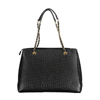 Mario Valentino Black Faux Leather Shoulder Bag with Chain Handles