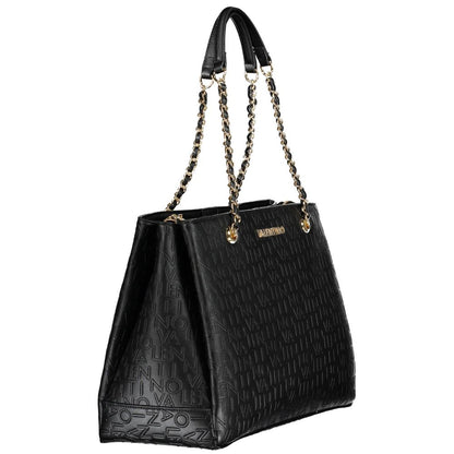 Mario Valentino Black Faux Leather Shoulder Bag with Chain Handles