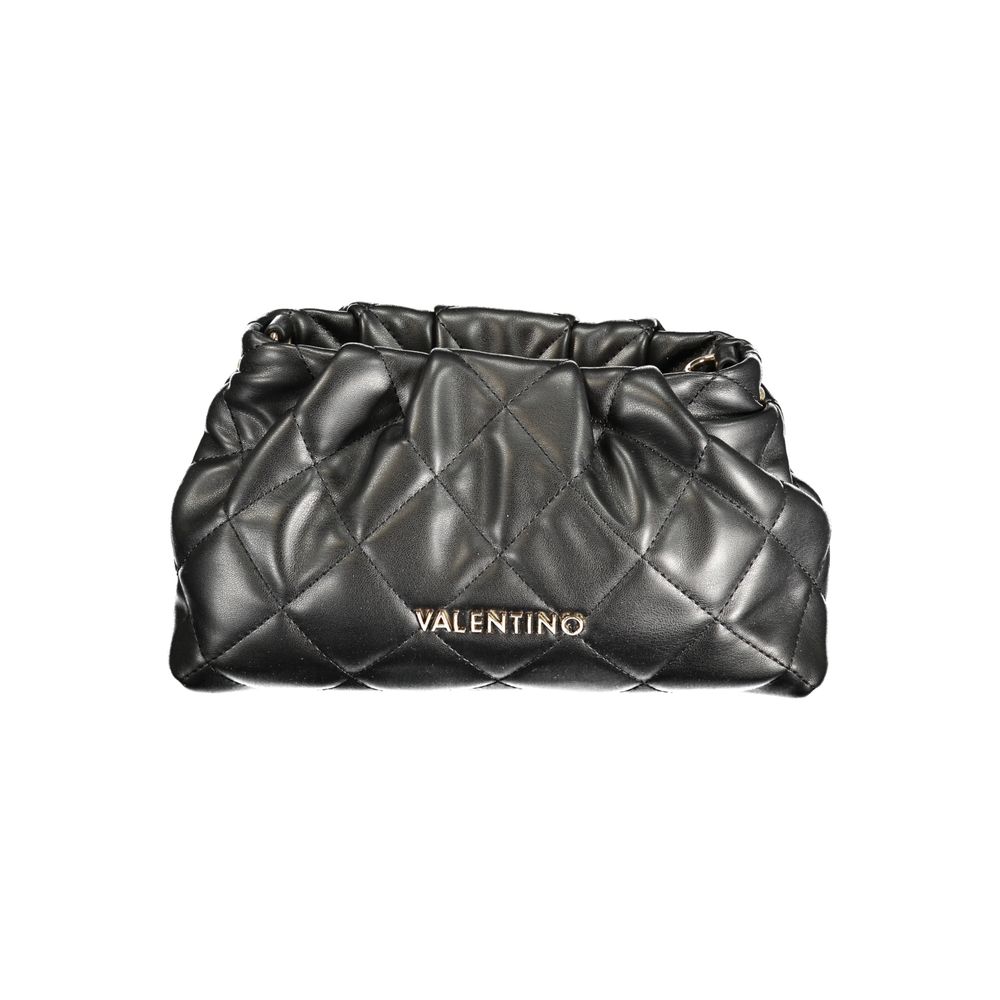Mario Valentino Black Faux Leather Handbag with Gold Accents