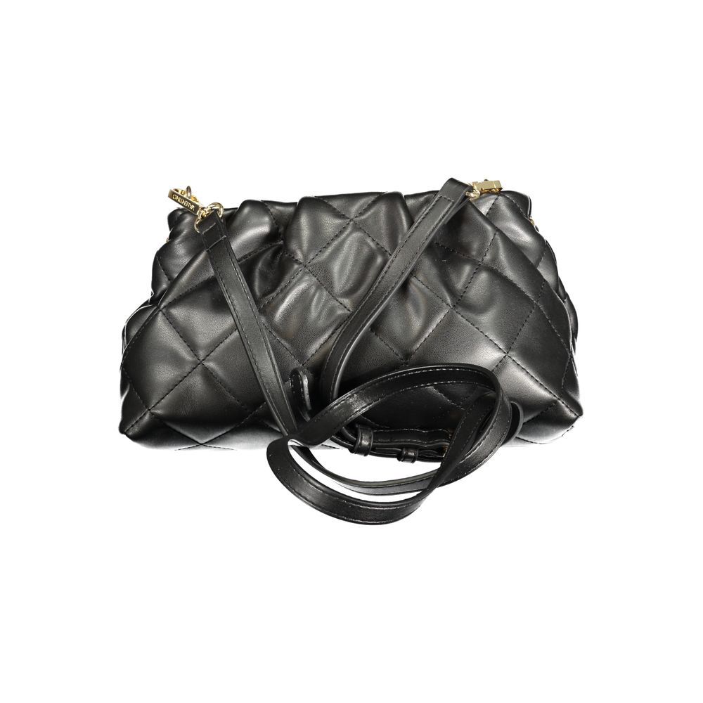 Mario Valentino Black Faux Leather Handbag with Gold Accents