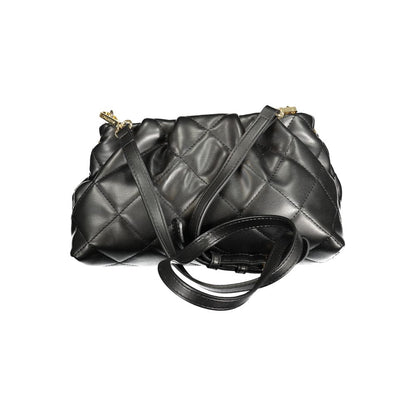 Mario Valentino Black Faux Leather Handbag with Gold Accents