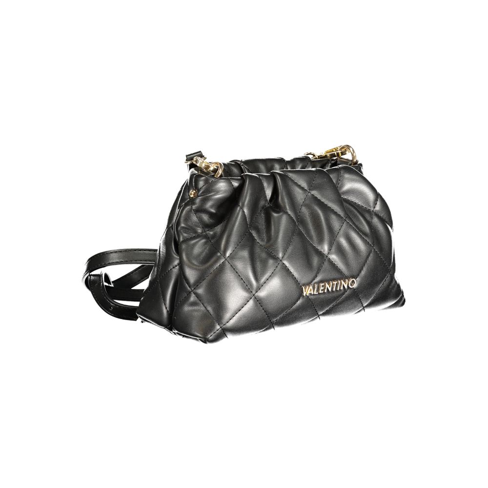 Mario Valentino Black Faux Leather Handbag with Gold Accents