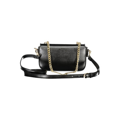 Mario Valentino Black Smooth Leather Handbag with Chain Handle