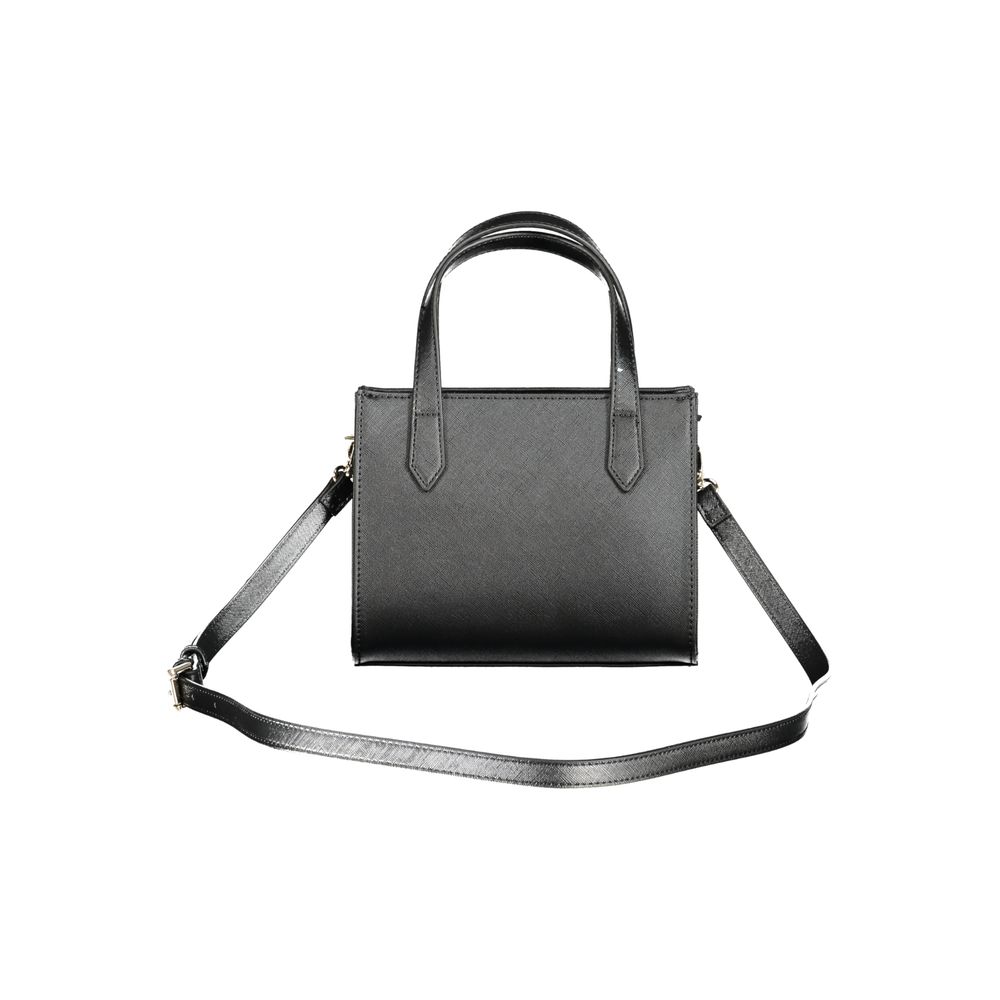 Mario Valentino Black Faux Leather Women Handbag with Signature Logo