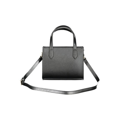 Mario Valentino Black Faux Leather Women Handbag with Signature Logo