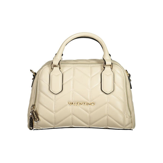 Mario Valentino Beige Faux Leather Handbag with Iconic Logo