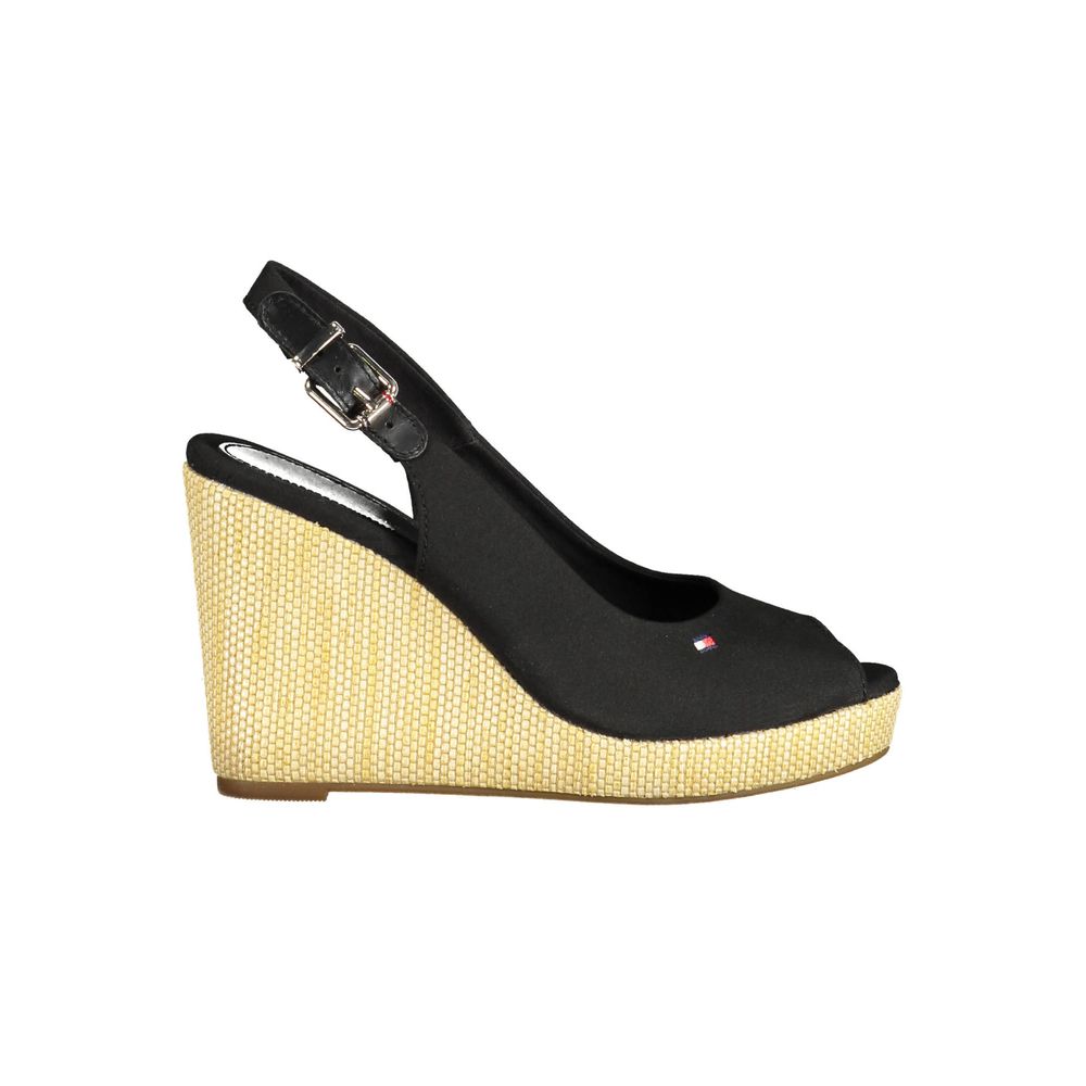 Tommy Hilfiger Black Cotton Wedge Sandal