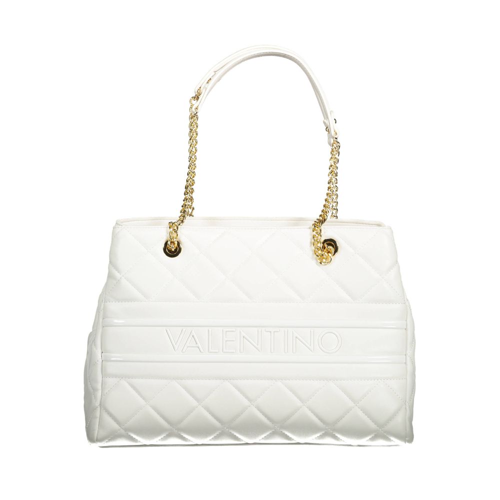 Mario Valentino White Leather-Finish Women Handbag with Chain Detail