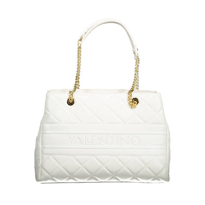 Mario Valentino White Leather-Finish Women Handbag with Chain Detail