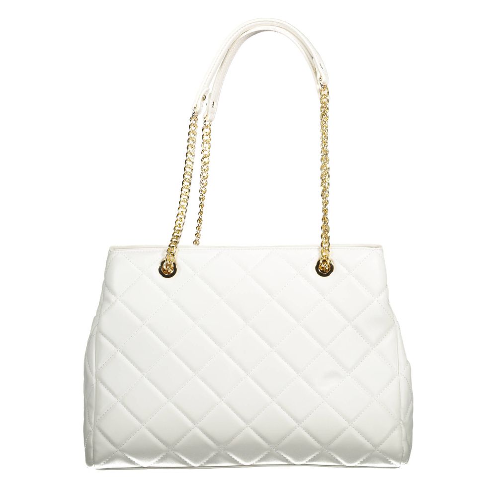Mario Valentino White Leather-Finish Women Handbag with Chain Detail