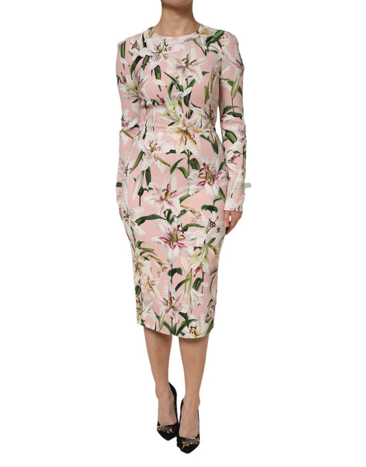 Dolce & Gabbana Pink Lily Viscose Sheath Stretch Midi Dress