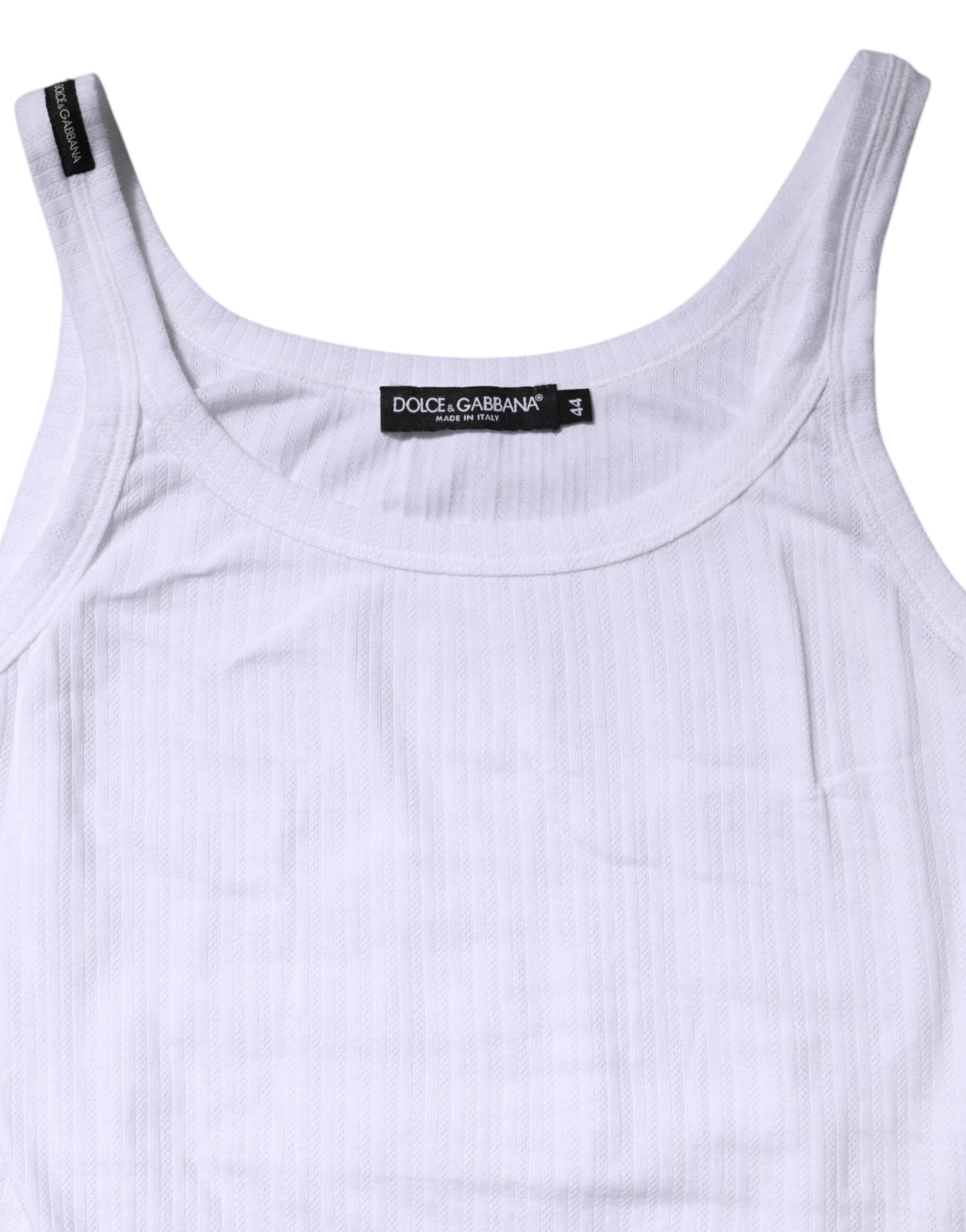 Dolce & Gabbana White Cotton Round Neck Sleeveless Tank Top
