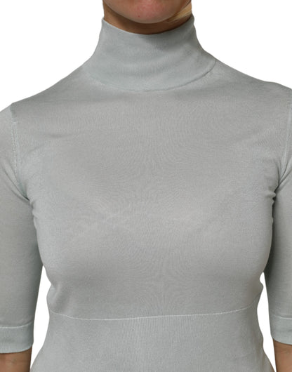Dolce & Gabbana Light Green Silk Turtleneck 3/4 Sleeves Top
