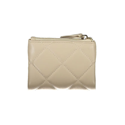 Mario Valentino Beige Leather-Finish Women Wallet with Logo Detail