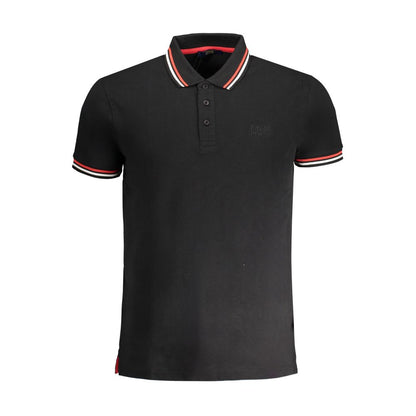 Cavalli Class Black Cotton Polo Shirt with Contrast Details