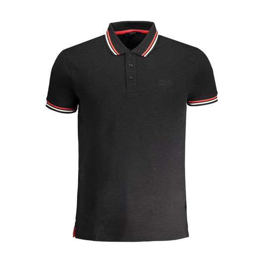 Cavalli Class Black Cotton Polo Shirt with Contrast Details
