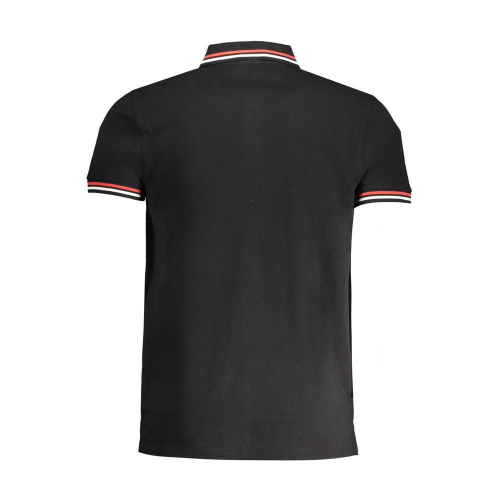Cavalli Class Black Cotton Polo Shirt with Contrast Details