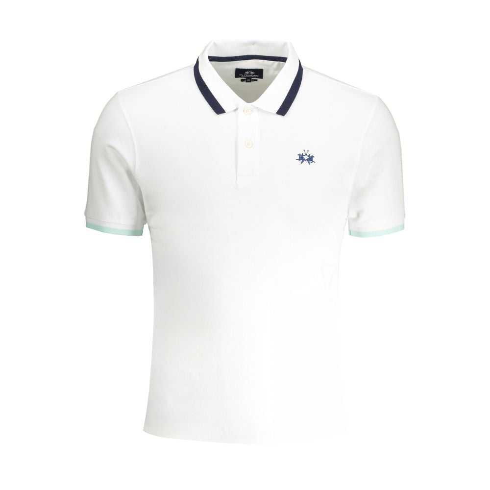 La Martina White Cotton Polo Shirt - Slim Fit with Contrast Details