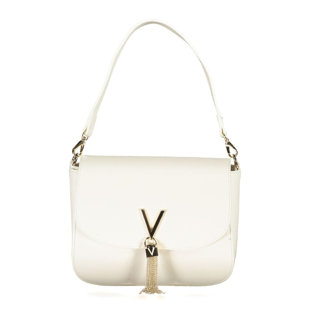 Mario Valentino White Faux Leather Handbag with Contrasting Details