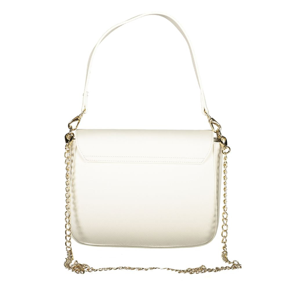 Mario Valentino White Faux Leather Handbag with Contrasting Details