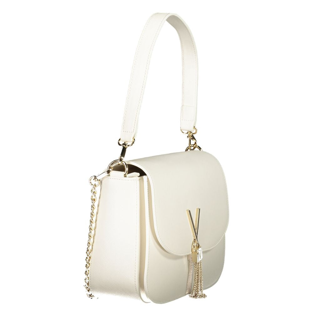 Mario Valentino White Faux Leather Handbag with Contrasting Details