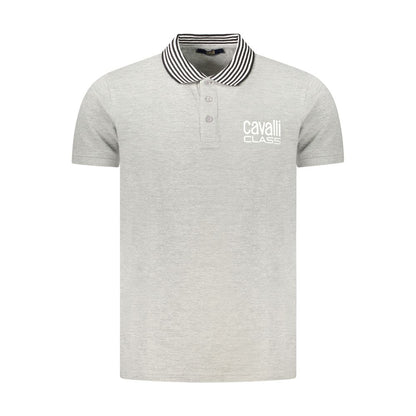 Cavalli Class Gray Cotton Polo Shirt - Modern Elegance Redefined