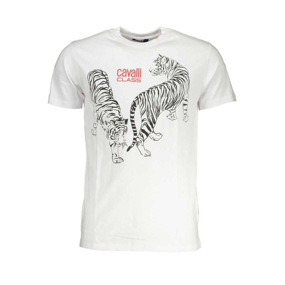 Cavalli Class White Cotton T-Shirt - Bold Statement Style