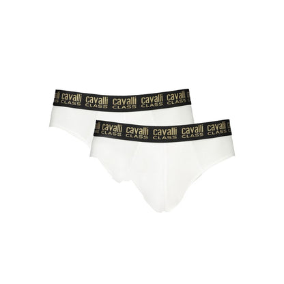 Cavalli Class White Cotton Men Underwear BI-PACK SLIP
