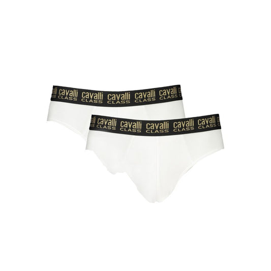 Cavalli Class White Cotton Men Underwear BI-PACK SLIP