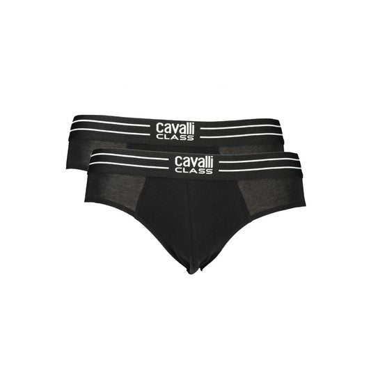 Cavalli Class Black Cotton Men Underwear Bi-Pack Slip
