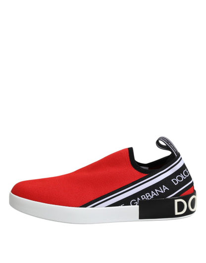 Dolce & Gabbana Red Logo Low Top Slip On Men Sneakers