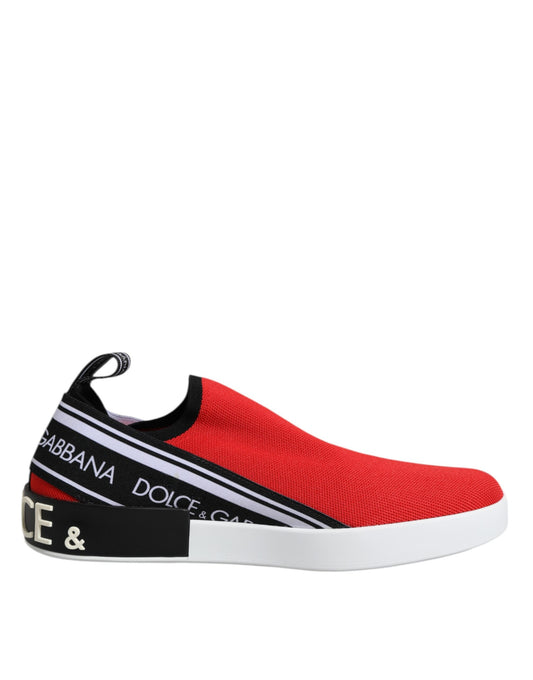 Dolce & Gabbana Red Logo Low Top Slip On Men Sneakers
