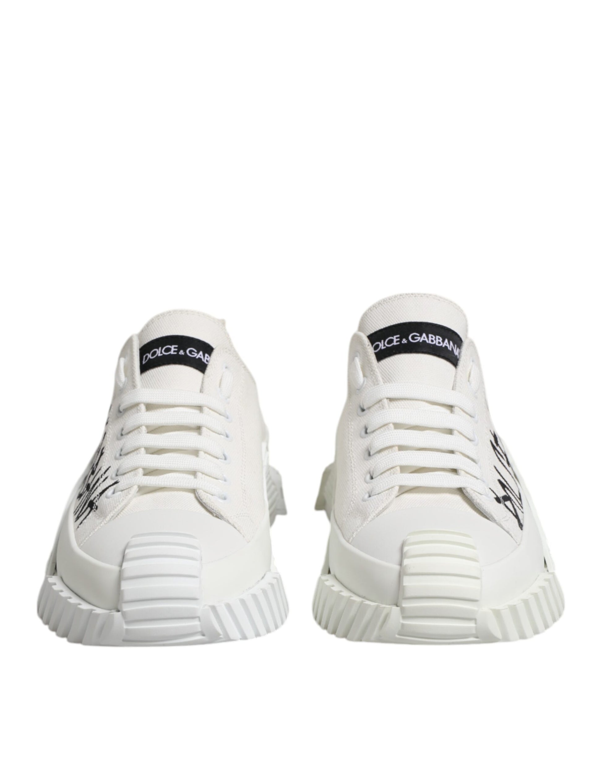 Dolce & Gabbana White Logo Print Lace Up Low Top Sneakers