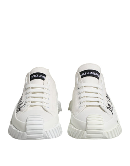 Dolce & Gabbana White Logo Print Lace Up Low Top Sneakers