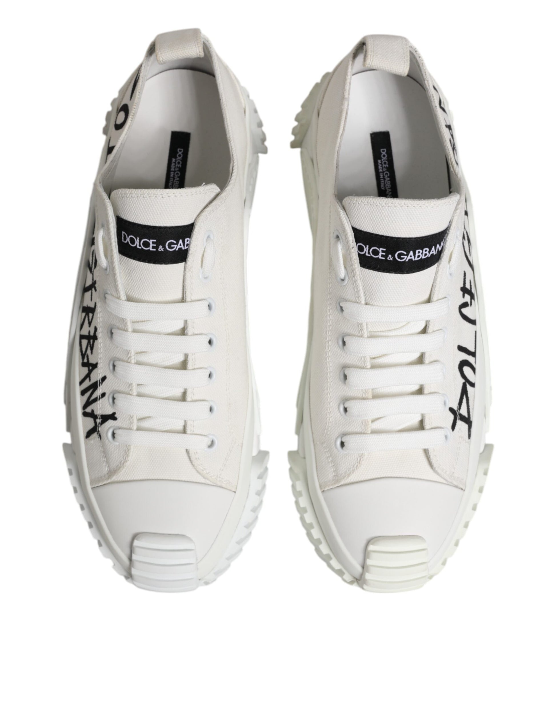 Dolce & Gabbana White Logo Print Lace Up Low Top Sneakers