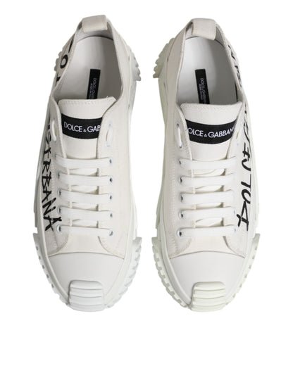Dolce & Gabbana White Logo Print Lace Up Low Top Sneakers