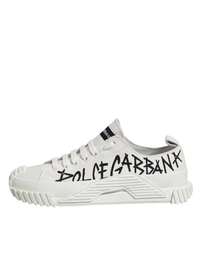 Dolce & Gabbana White Logo Print Lace Up Low Top Sneakers