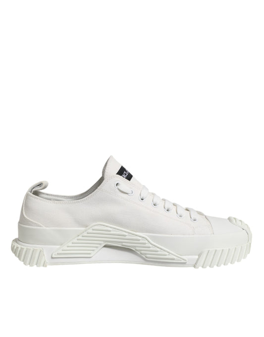 Dolce & Gabbana White Logo Print Lace Up Low Top Sneakers