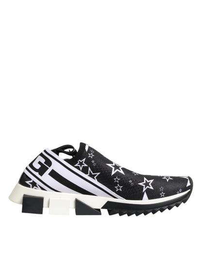 Dolce & Gabbana Black & White Star Print Sorrento Low Top Sneakers