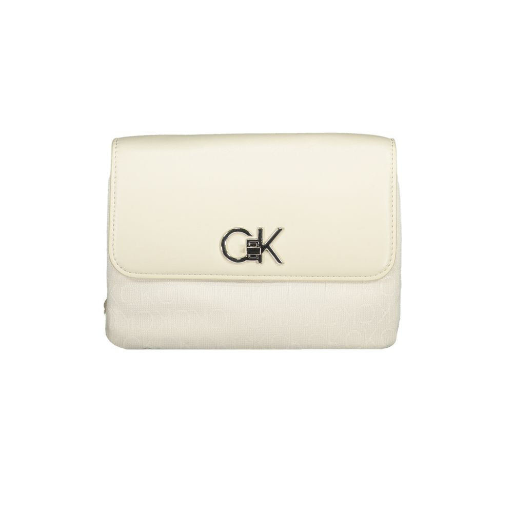 Calvin Klein Beige Polyester Handbag with Chain Handle